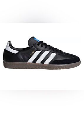 adidas Black Leather Sneakers with White Stripes and Gum Sole